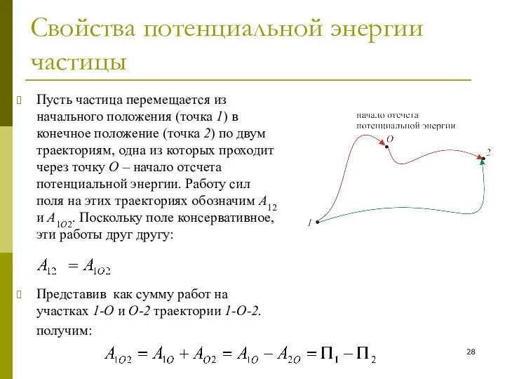 Свойства потенциальной энергии частицы Пусть частица перемещается из начального положения (точка