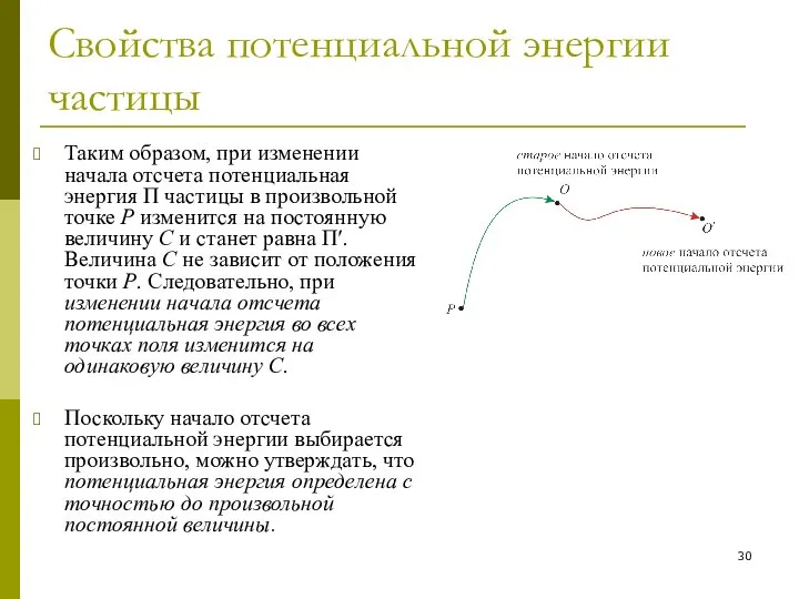 Свойства потенциальной энергии частицы Таким образом, при изменении начала отсчета потенциальная