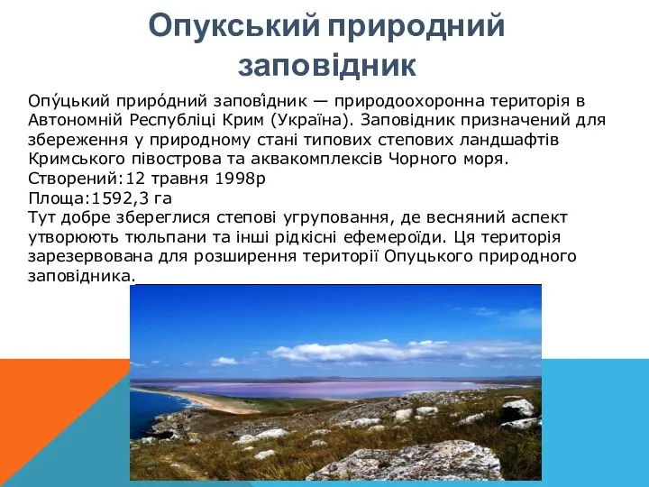 Опукський природний заповідник Опу́цький приро́дний запові́дник — природоохоронна територія в Автономній