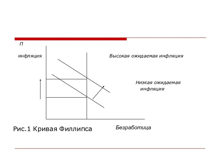 Π инфляция Высокая ожидаемая инфляция Низкая ожидаемая инфляция Рис.1 Кривая Филлипса Безработица