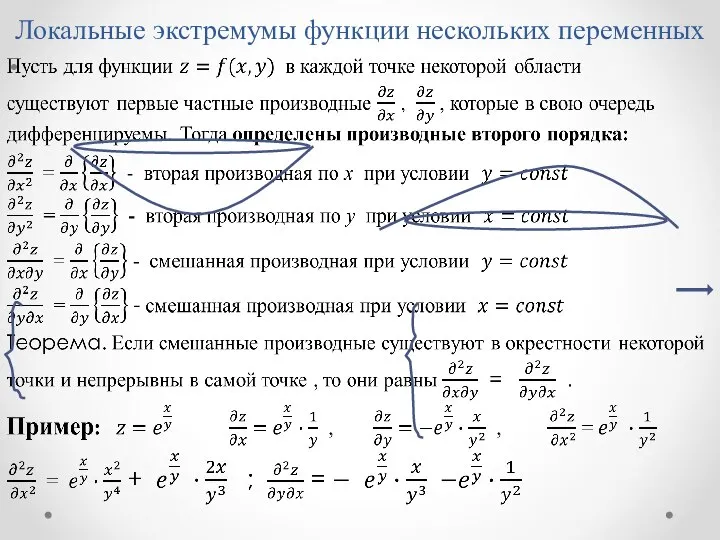 Локальные экстремумы функции нескольких переменных