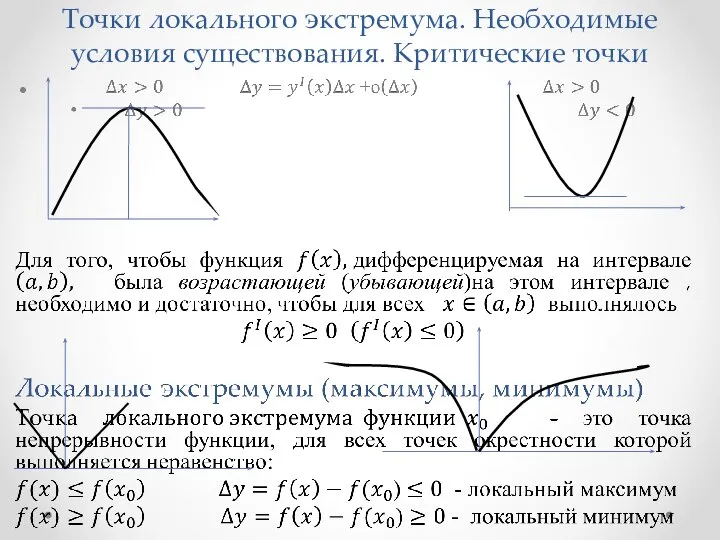 Точки локального экстремума. Необходимые условия существования. Критические точки