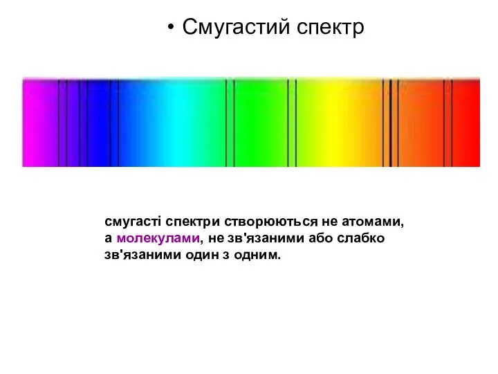 Смугастий спектр смугасті спектри створюються не атомами, а молекулами, не зв'язаними