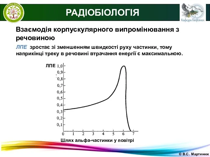 © В.С. Мартинюк РАДІОБІОЛОГІЯ Взаємодія корпускулярного випромінювання з речовиною ЛПЕ зростає