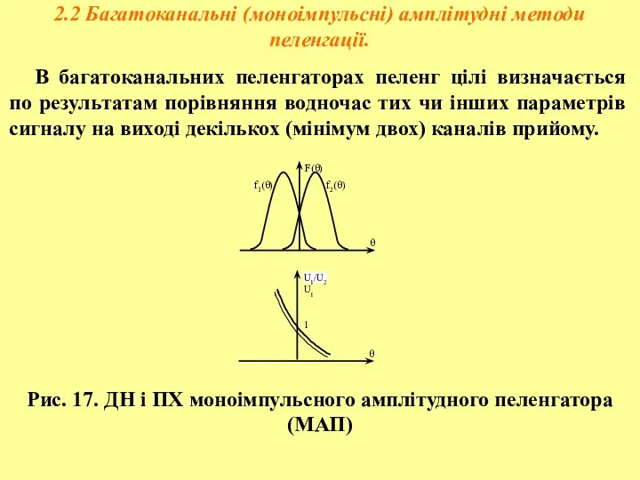 2.2 Багатоканальні (моноімпульсні) амплітудні методи пеленгації. В багатоканальних пеленгаторах пеленг цілі