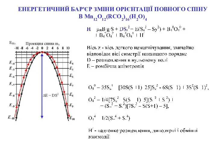 ЕНЕРГЕТИЧНИЙ БАР'ЄР ЗМІНИ ОРІЄНТАЦІЇ ПОВНОГО СПІНУ В Mn12O12(RCO2)16(H2O)4