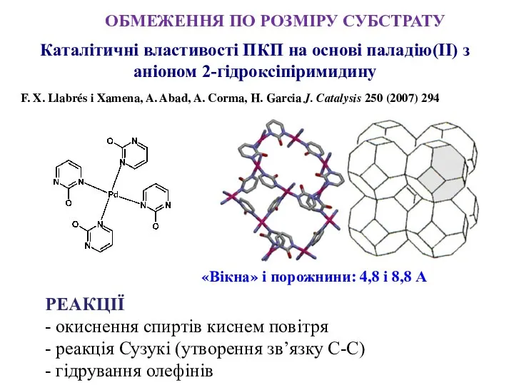 ОБМЕЖЕННЯ ПО РОЗМІРУ СУБСТРАТУ Каталітичні властивості ПКП на основі паладію(II) з