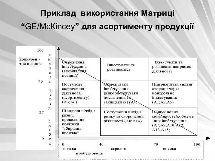 Приклад використання Матриці “GЕ/МсКіnсеу” для асортименту продукції