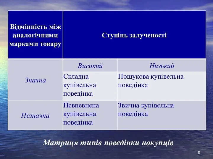 Матриця типів поведінки покупців