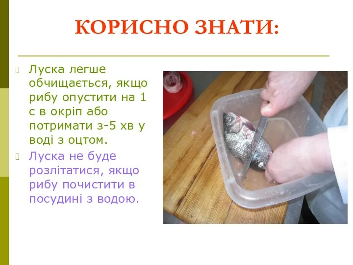КОРИСНО ЗНАТИ: Луска легше обчищається, якщо рибу опустити на 1 с