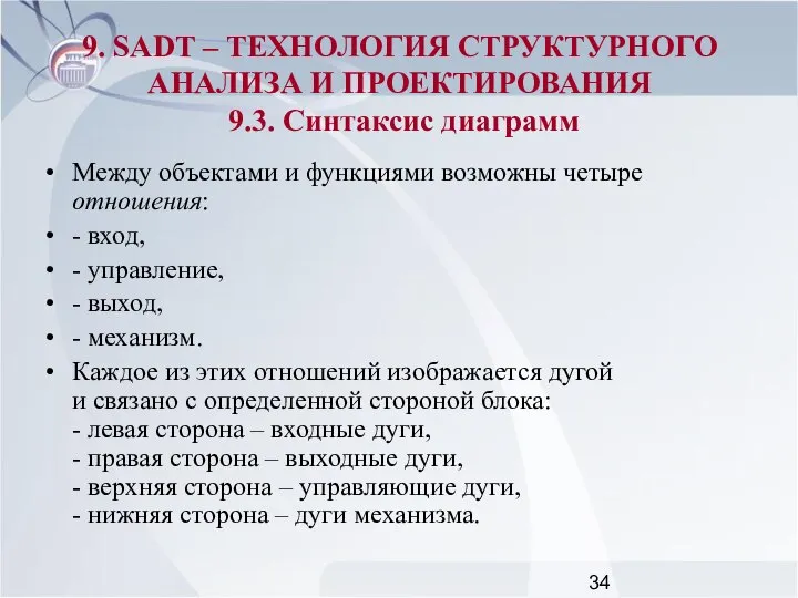 Между объектами и функциями возможны четыре отношения: - вход, - управление,