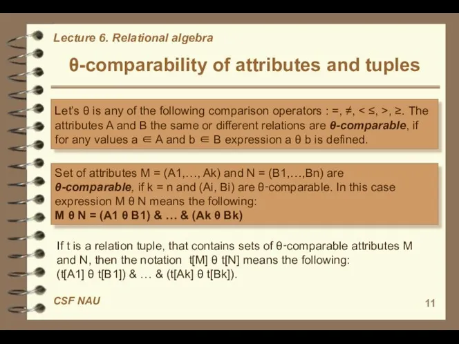 θ-comparability of attributes and tuples Let’s θ is any of the