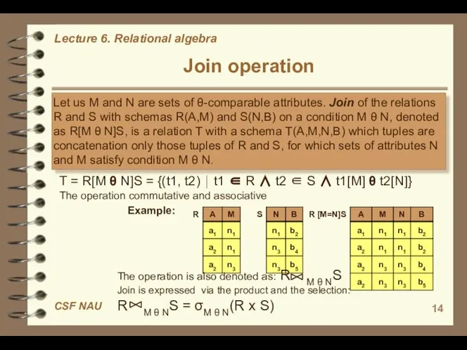 Join operation Let us M and N are sets of θ-comparable