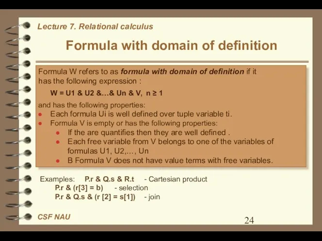 Formula with domain of definition Formula W refers to as formula