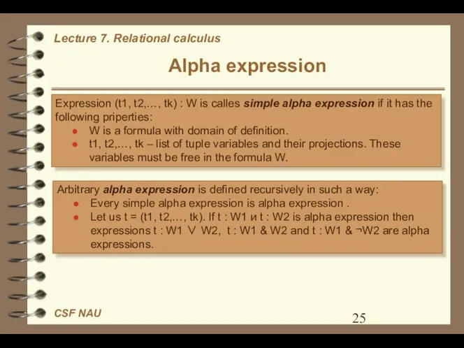 Alpha expression Expression (t1, t2,…, tk) : W is calles simple