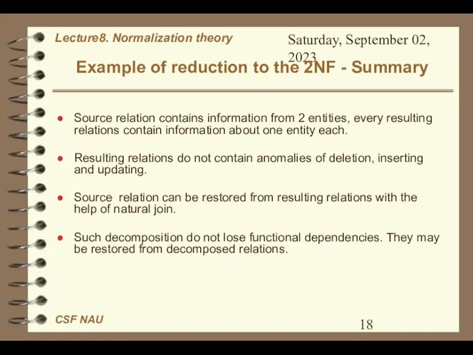 Saturday, September 02, 2023 Example of reduction to the 2NF -