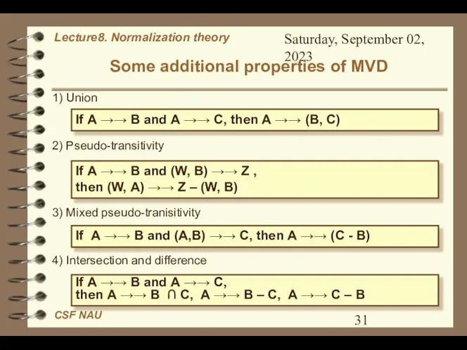 Saturday, September 02, 2023 Some additional properties of MVD 1) Union