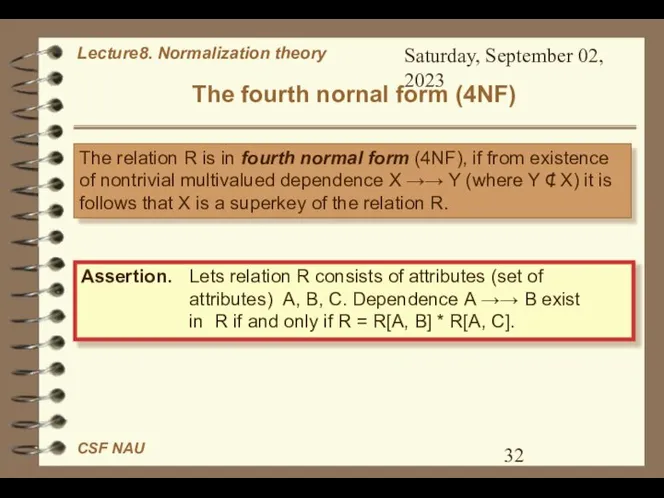 Saturday, September 02, 2023 The fourth nornal form (4NF) The relation