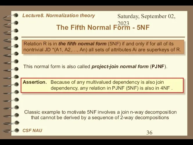 Saturday, September 02, 2023 The Fifth Normal Form - 5NF Relation