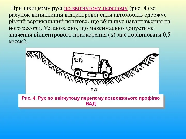 При швидкому русі по ввігнутому перелому (рис. 4) за рахунок виникнення