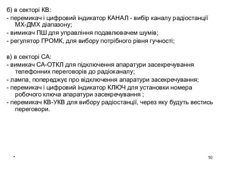 * б) в секторі КВ: - перемикач і цифровий індикатор КАНАЛ