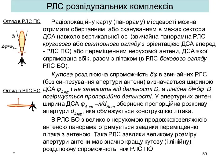 * РЛС розвідувальних комплексів Радіолокаційну карту (панораму) місцевості можна отримати обертанням