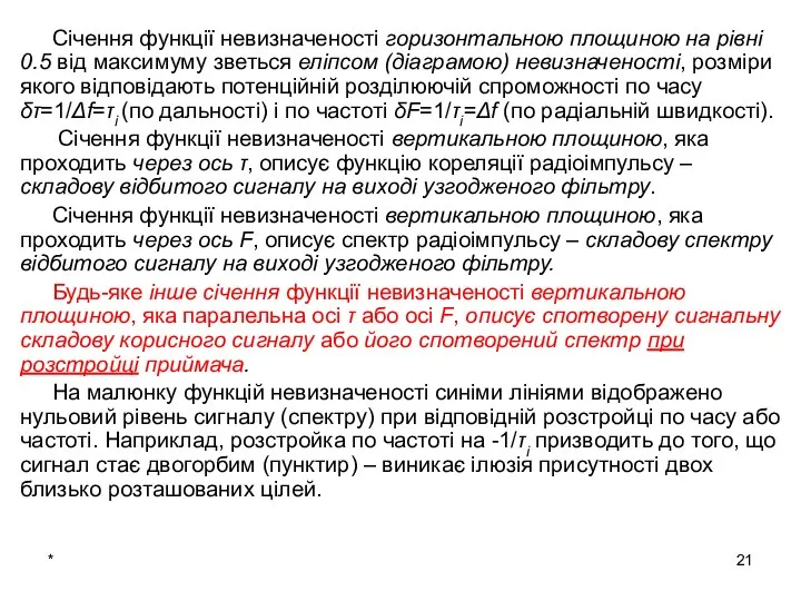 * Січення функції невизначеності горизонтальною площиною на рівні 0.5 від максимуму