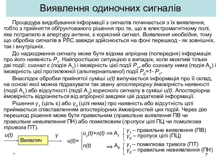 * 1. Виявлення цілей Процедура видобування інформації з сигналів починається з