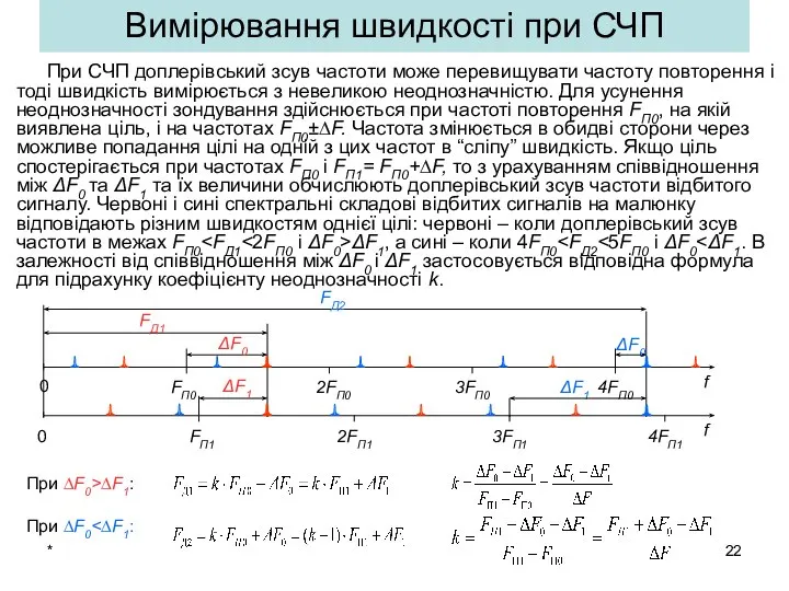 * Вимірювання швидкості при СЧП При СЧП доплерівський зсув частоти може