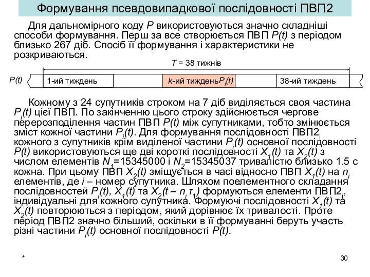 * Формування псевдовипадкової послідовності ПВП2 Для дальномірного коду Р використовуються значно