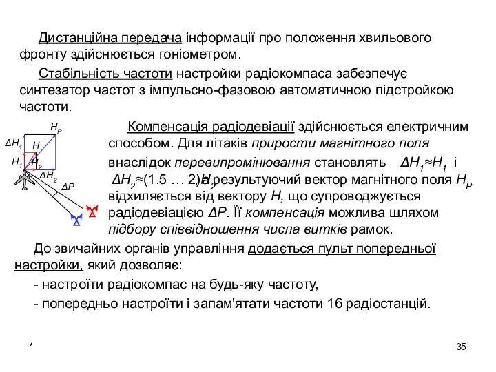 * Дистанційна передача інформації про положення хвильового фронту здійснюється гоніометром. Стабільність