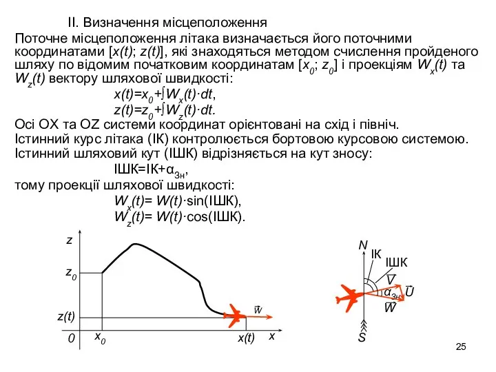 ІІ. Визначення місцеположення Поточне місцеположення літака визначається його поточними координатами [x(t);