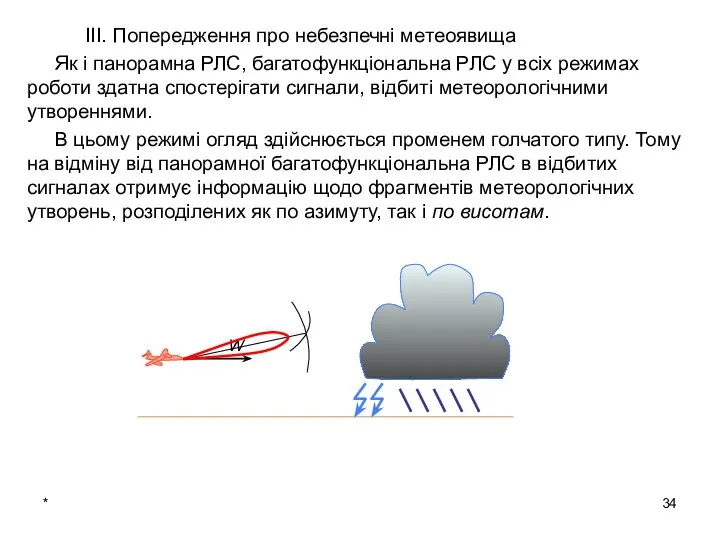 * ІІІ. Попередження про небезпечні метеоявища Як і панорамна РЛС, багатофункціональна