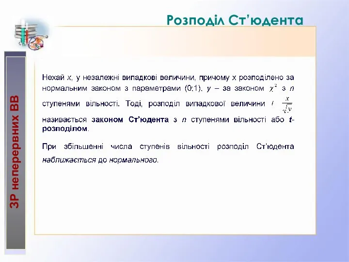 ЗР неперервних ВВ Розподіл Ст’юдента