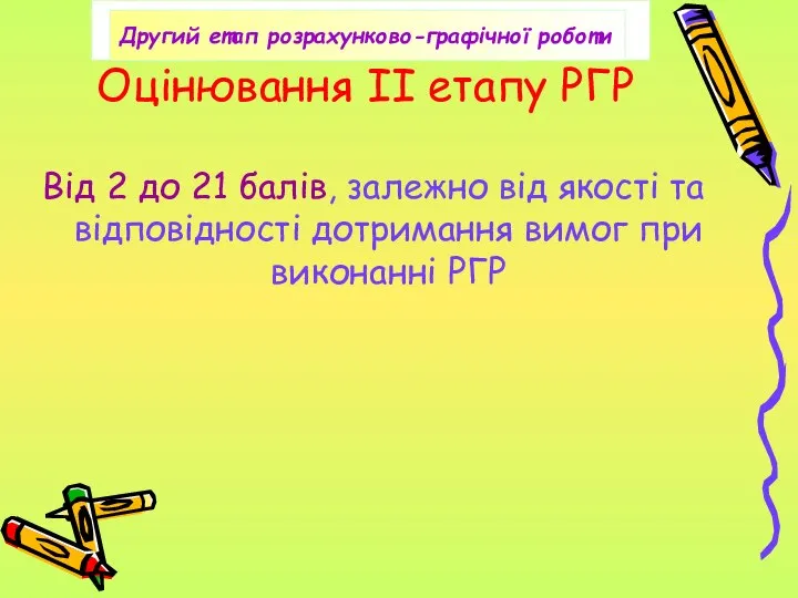 Оцінювання ІІ етапу РГР Від 2 до 21 балів, залежно від