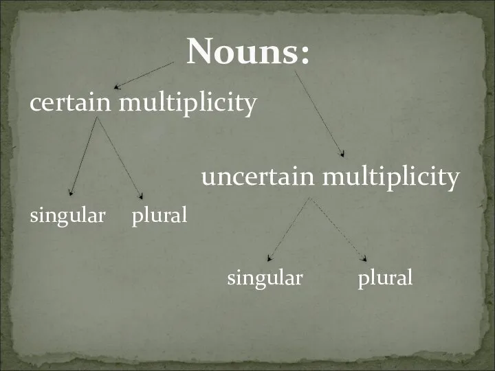 certain multiplicity uncertain multiplicity singular plural singular plural Nouns: