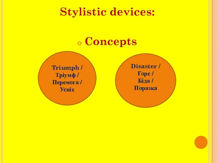 Stylistic devices: Concepts Triumph / Тріумф / Перемога / Успіх Disaster