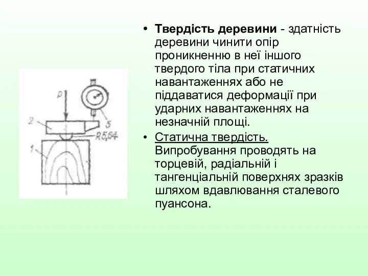 Твердість деревини - здатність деревини чинити опір проникненню в неї іншого