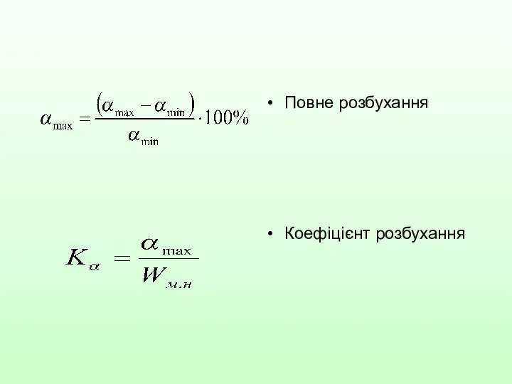 Повне розбухання Коефіцієнт розбухання