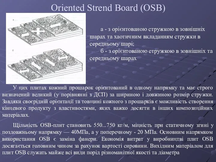 Oriented Strend Board (OSB) а - з орієнтованою стружкою в зовнішніх