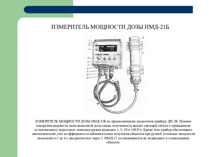 ИЗМЕРИТЕЛЬ МОЩНОСТИ ДОЗЫ ИМД-21Б ИЗМЕРИТЕЛЬ МОЩНОСТИ ДОЗЫ ИМД-21Б по предназначению аналогичен