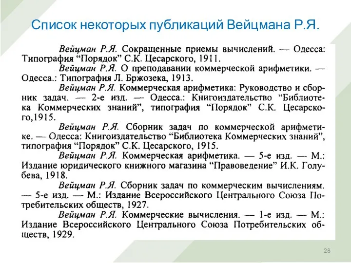 Список некоторых публикаций Вейцмана Р.Я.