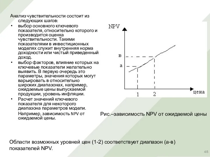 Анализ чувствительности состоит из следующих шагов: выбор основного ключевого показателя, относительно