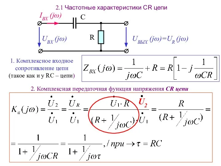 2.1 Частотные характеристики СR цепи 1. Комплексное входное сопротивление цепи (такое