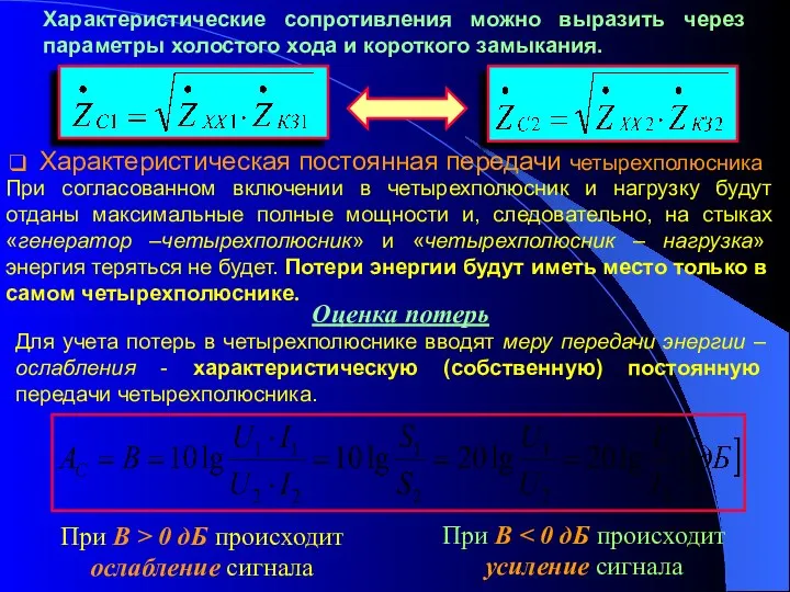 Характеристические сопротивления можно выразить через параметры холостого хода и короткого замыкания.