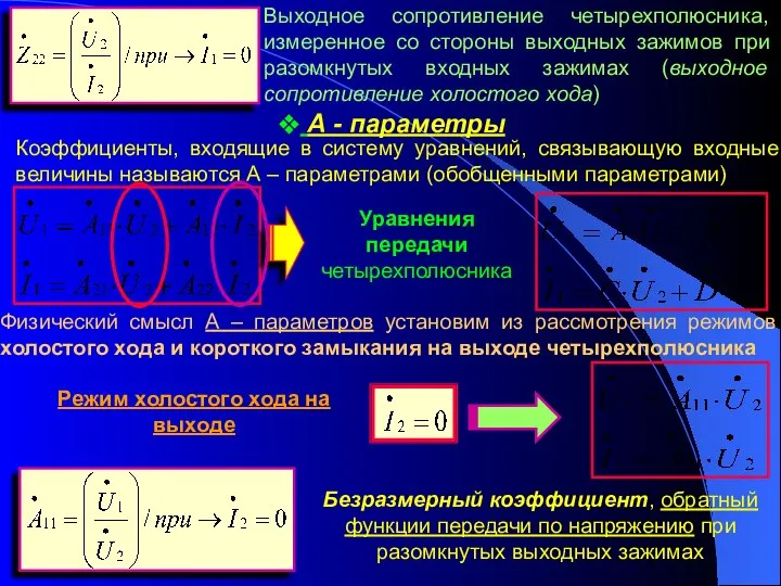 Выходное сопротивление четырехполюсника, измеренное со стороны выходных зажимов при разомкнутых входных