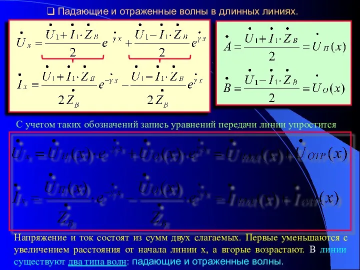 Падающие и отраженные волны в длинных линиях. С учетом таких обозначений