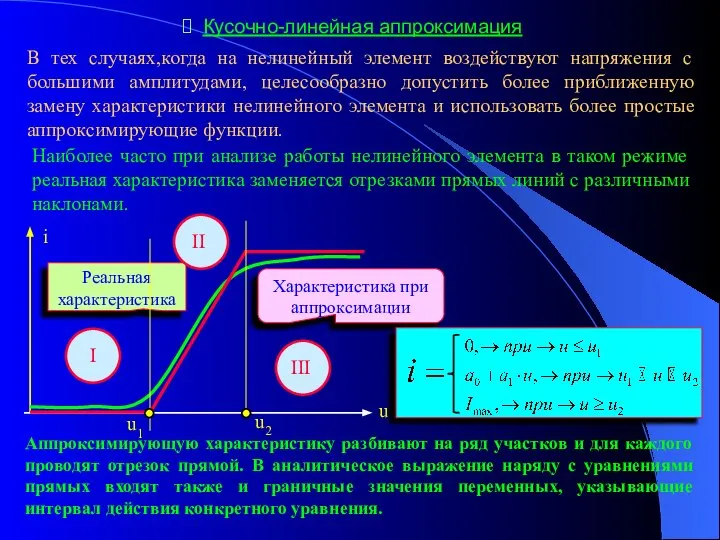 Кусочно-линейная аппроксимация В тех случаях,когда на нелинейный элемент воздействуют напряжения с