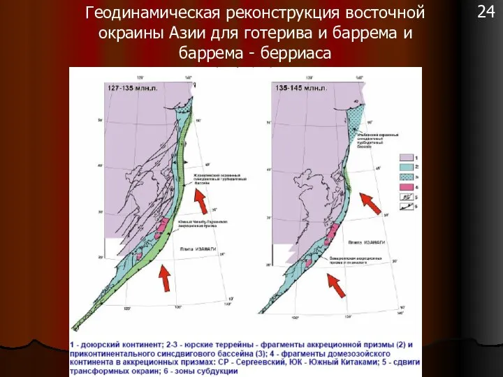 Геодинамическая реконструкция восточной окраины Азии для готерива и баррема и баррема - берриаса 24