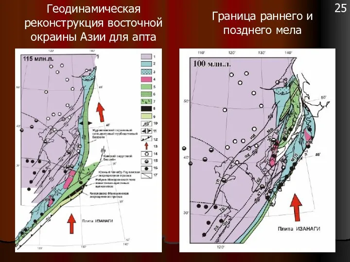 Геодинамическая реконструкция восточной окраины Азии для апта Граница раннего и позднего мела 25